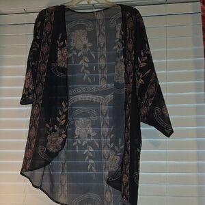 Sheer Black Floral Kimono Cover-Up - Lightweight Draped Cardigan